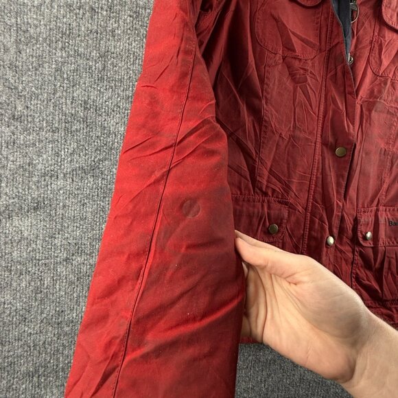 Barbour MORRIS UTILITY Waxed Jacket Women Full Zip Red Size 12 US Collared - Picture 16 of 16